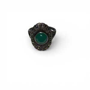 Vintage Style Sterling Silver 925 Green Stone Ring